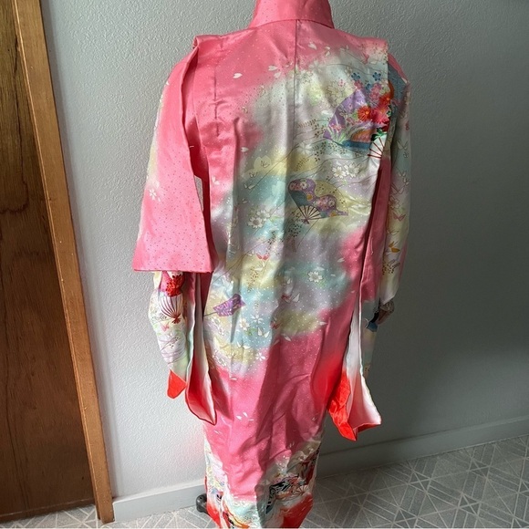 Unbranded Other - VINTAGE Girl's Pink Kimono Butterflies Flowers Ombre w/ Orange Tie